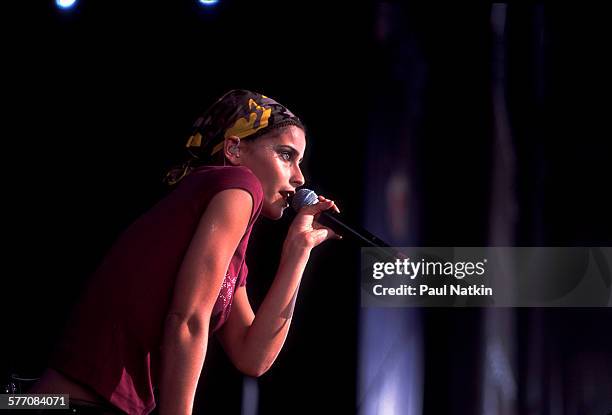 Canadian Pop musician Nelly Furtado performs onstage at the World Music Theater, Tinley Park, Illinois, August 2, 2001.