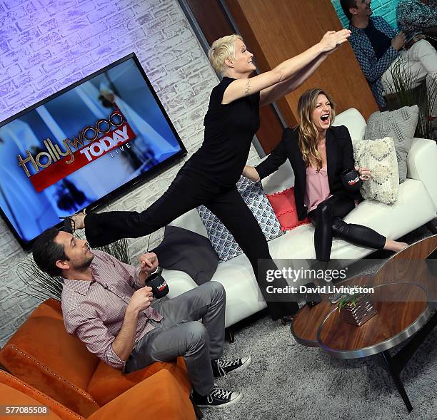 Actors Zachary Levi, Teri Polo and Jes Macallan visit Hollywood Today Live at W Hollywood on July 18, 2016 in Hollywood, California.