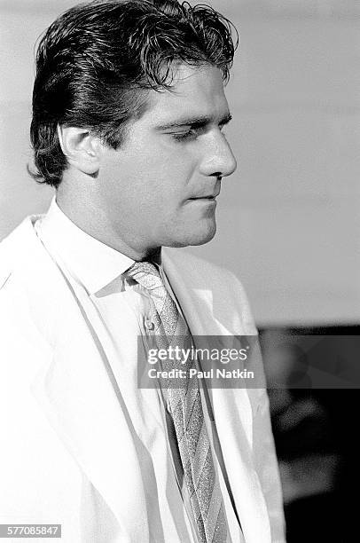 Portrait of American musician Glenn Frey backstage at the Petrillo Band Shell during the Chicago BluesFest, Chicago, Illinois, July 4, 1985.