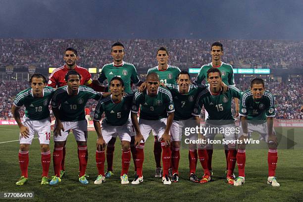 Mexico's starters. Front row : Andres Guardado , Giovani Dos Santos , Fernando Arce , Carlos Salcido , Christian Gimenez , Hector Moreno , Javier...