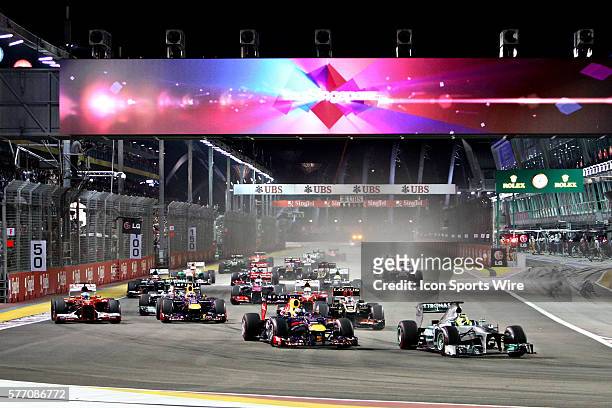 General view of the start of the race of the Formula One Singtel Singapore Grand Prix held at Marina Bay Street Circuit, Singapore.