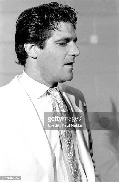 Portrait of American musician Glenn Frey backstage at the Petrillo Band Shell during the Chicago BluesFest, Chicago, Illinois, July 4, 1985.