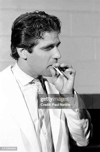 Portrait of American musician Glenn Frey backstage at the Petrillo Band Shell during the Chicago BluesFest, Chicago, Illinois, July 4, 1985.