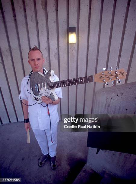 Portrait of American musician Josh Freese as he poses at the University of Illinois-Chicago Pavilion, Chicago, Illinois, April 2, 2001.
