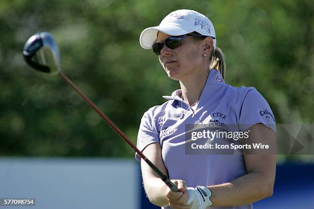 Annika Sorenstam tees off on the 18th hole during the final round of the LPGA Samsung World Championship at Big Horn Golf Club in Palm Desert, CA.