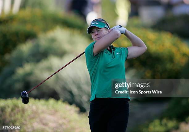 Annika Sorenstam hits a drive on the first hole during the third round of the LPGA Samsung World Championship at Big Horn Golf Club in Palm Desert,...