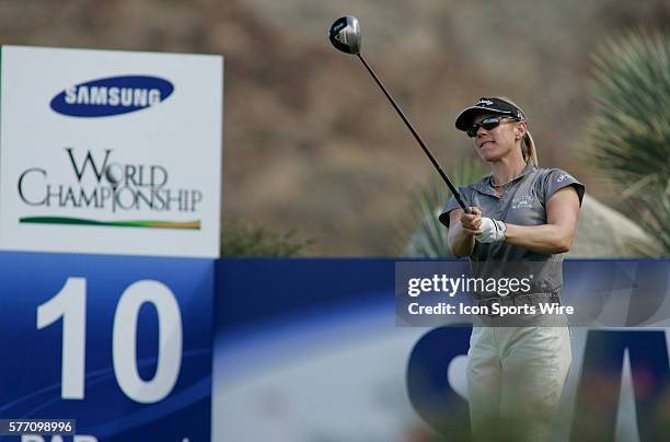 Annika Sorenstam hits a drive on the 10th hole during the second round of the LPGA Samsung World Championship at Big Horn Golf Club in Palm Desert,...