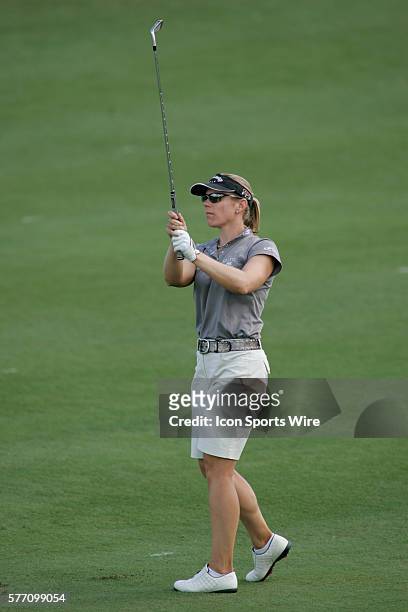 Annika Sorenstam hits an approach shot on the 10th hole during the second round of the LPGA Samsung World Championship at Big Horn Golf Club in Palm...