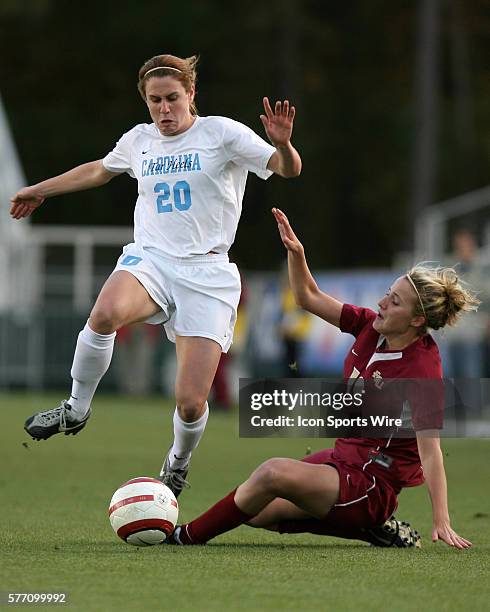 North Carolina's Heather O'Reilly leaps over Florida State's Becky Edwards . The University of North Carolina Tarheels defeated the Florida State...