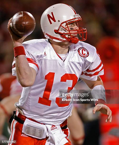 Nebraska Cornhuskers quarterback Zac Taylor looks to pass the ball against the Oklahoma Sooners in the first half during the Big 12 Conference...