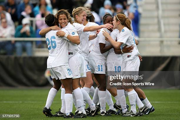 North Carolina's Heather O'Reilly celebrates with teammates after scoring the game's first goal in the 18th minute. The University of North Carolina...