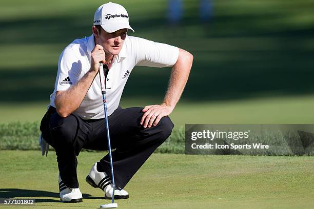 Justin Rose reading the greens on the 16th hole during the final round of the AT&T National at Aronimink Golf Club in Newtown Square, Pennsylvania.