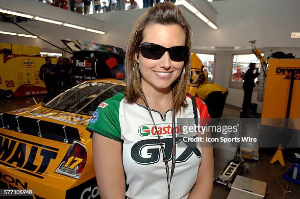 Top fuel driver Ashley Force with in the Neon Garage of Matt Kenseth's while visiting with NASCAR crews and drivers during practice for...