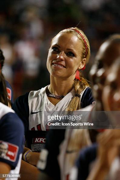 United States pitcher Jenny Finch reacts after her teams 5-1 victory ...