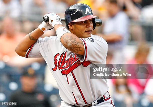 Atlanta Braves center fielder Andruw Jones at bat during the Atlanta Braves 9-2 win over the Pittsburgh Pirates at PNC Park in Pittsburgh, PA.
