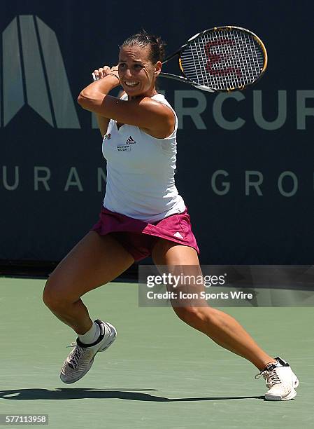 Flavia Pennetta during a semifinal match against Svetlana Kuznetsova at the Mercury Insurance Open played at the La Costa Resort and Spa.