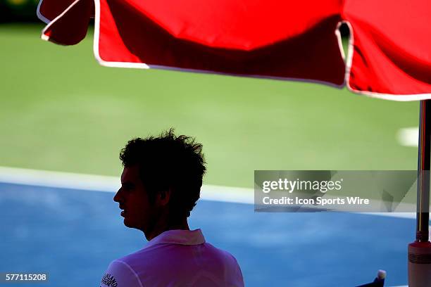 Andy Murray during his 3th Round match breaktime at the Rogers Cup Tennis Tournament. Andy Murray win 6-2 0-6 6-3 against Gael Monfils , giving him...