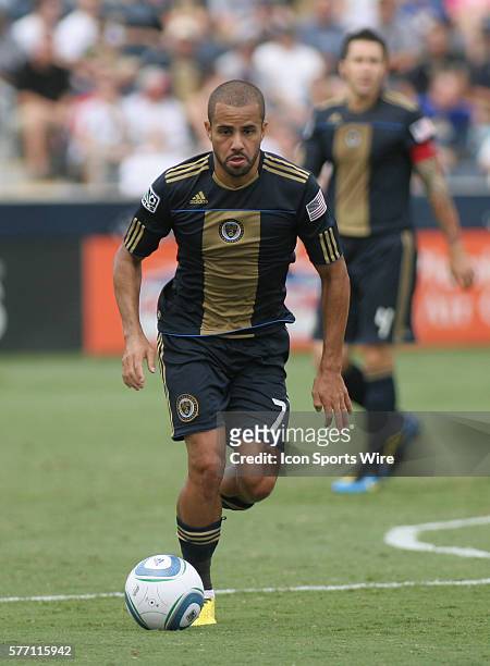 Philadelphia Union's Fred brings the ball up the field during the first half of the Colorado Rapids vs Philadelphia Union soccer match at PPL Park in...