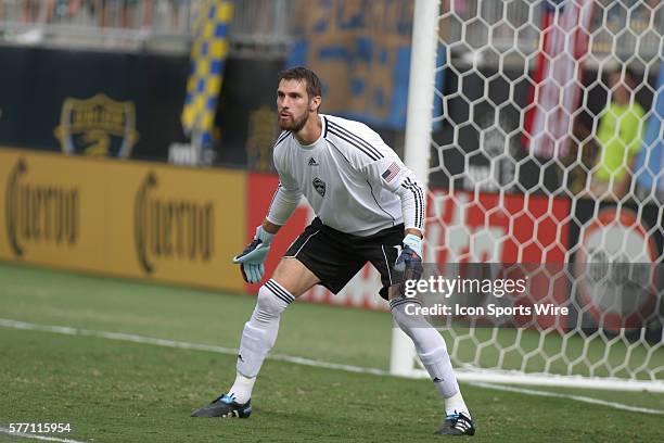 Colorado Rapids goalie Matt Pickens watches the play during the first half of the Colorado Rapids vs Philadelphia Union soccer match at PPL Park in...