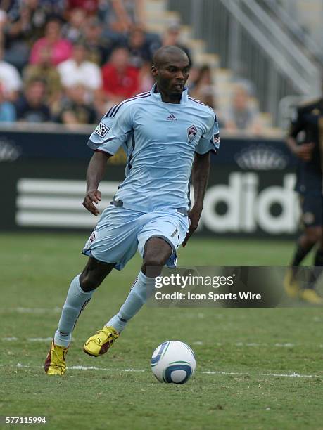 Colorado Rapids' Omar Cummings brings the ball up field during the second half of the Colorado Rapids vs Philadelphia Union soccer match at PPL Park...