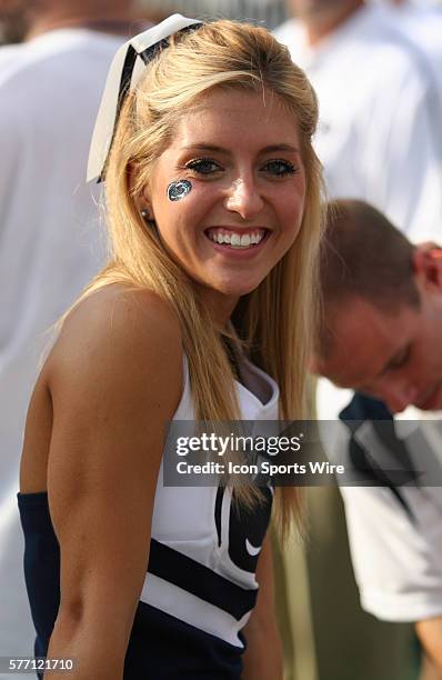 Penn State cheerleader before the Nittany Lions 31-10 win over the Irish at Beaver Stadium in State College, PA, USA. (Photo by Tom