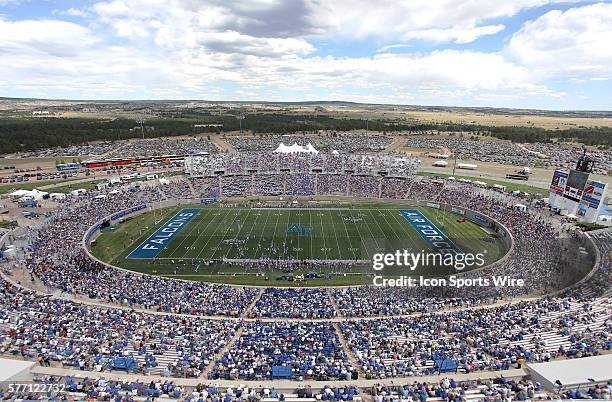 General Stadium View. The Air Force Falcons would win 65 to 21 over the Northwestern State Demons at the Air Force Academy Stadium in Colorado...