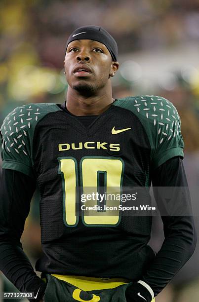 University of Oregon quarterback Dennis Dixon on the sidelines during their PAC-10 football game against Arizona State in Eugene, Oregon.