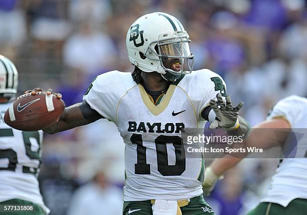Baylor Bears quarterback Robert Griffin III throws a pass during the game between the Baylor University Bears and the Texas Christian University...