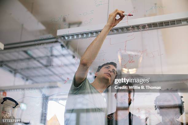 entrepreneurs discussing design of a product - brainstorming wall stock pictures, royalty-free photos & images