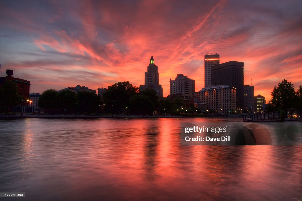 Fiery Sunset Over Downtown Providence
