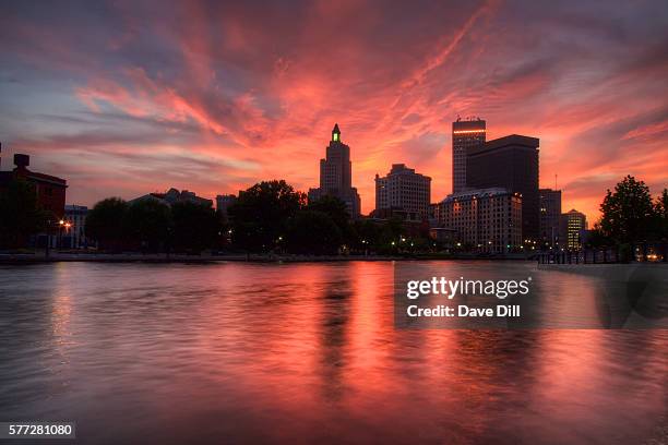 fiery sunset over downtown providence - rhode island bildbanksfoton och bilder