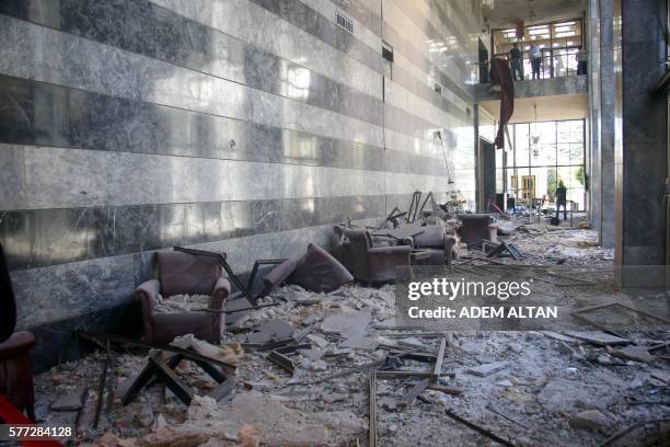 Building of the Grand National Assembly of Turkey is seen in Ankara on July 16, 2016 after the air strike during failed military coup attempt. Turkey...