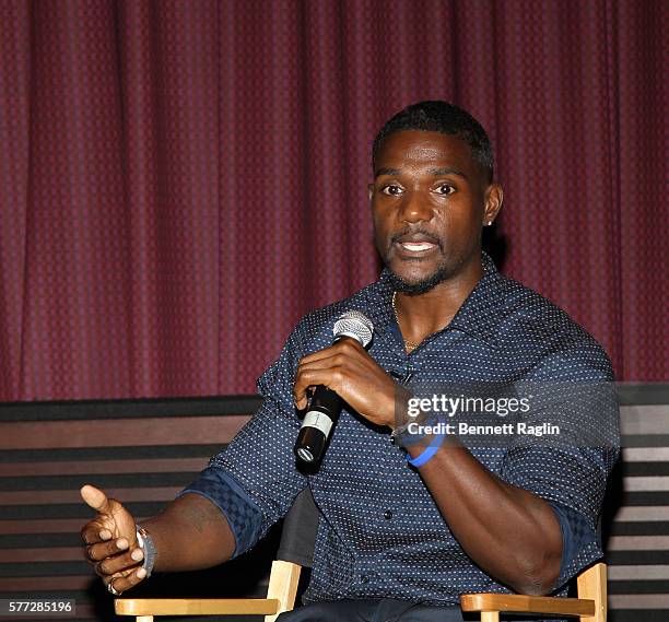 Olympian Justin Gatlin speaks during BET Digital Presents "The Fast Life Of: Justin Gatlin" on July 18, 2016 in New York City.