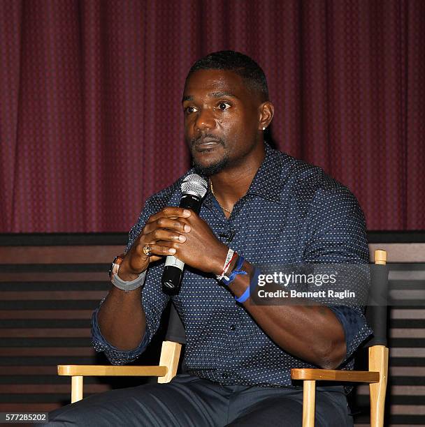 Olympian Justin Gatlin speaks during BET Digital Presents "The Fast Life Of: Justin Gatlin" on July 18, 2016 in New York City.