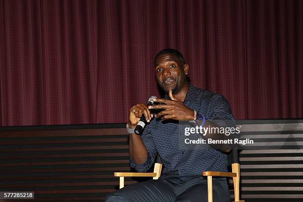 Olympian Justin Gatlin speaks during BET Digital Presents "The Fast Life Of: Justin Gatlin" on July 18, 2016 in New York City.