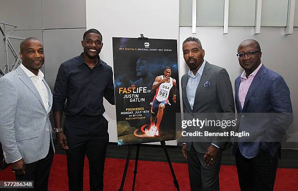 Ray Goldbourne, Justin Gatlin, Lewis Carr, and Kay Madati attend BET Digital Presents "The Fast Life Of: Justin Gatlin" on July 18, 2016 in New York...