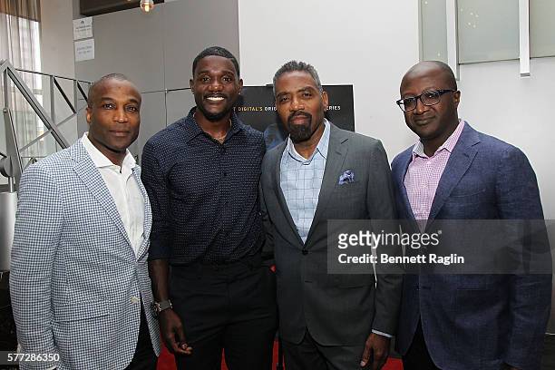 Ray Goldbourne, Justin Gatlin, Lewis Carr, and Kay Madati attend BET Digital Presents "The Fast Life Of: Justin Gatlin" on July 18, 2016 in New York...