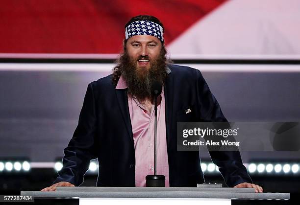 Television personality and CEO of Duck Commander, Willie Robertson speaks on the first day of the Republican National Convention on July 18, 2016 at...