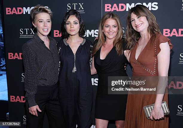 President of STX Entertainmen Sophie Watts, Annie Mumolo, Kathryn Hahn and Mila Kunis attend the "Bad Moms" premiere at Metrograph on July 18, 2016...