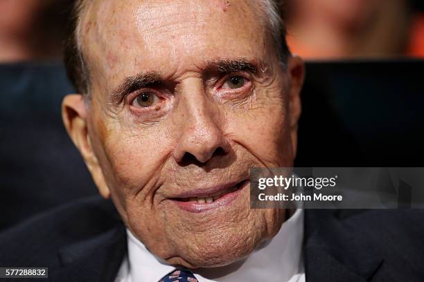 World War II veteran and former Sen. Bob Dole looks on after listening to a speech on the first day of the Republican National Convention on July 18,...