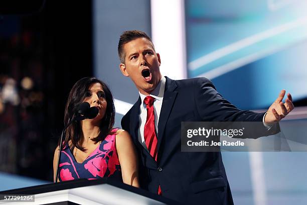 Rep. Sean Duffy along with his wife Rachel Campos-Duffy deliver a speech on the first day of the Republican National Convention on July 18, 2016 at...