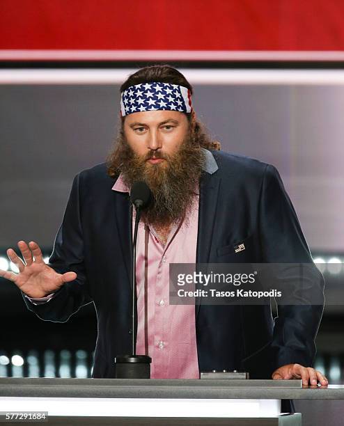 Of Duck Commander and Star of Duck Dynasty Willie Robertson speaks during the first day of the Republican National Convention on July 18, 2016 at the...