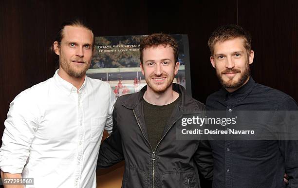 Ethan Russell, Joe Mazzello and Will Malnati attend 'Undrafted' New York screening at Bryant Park Hotel on July 18, 2016 in New York City.