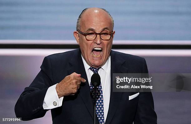 Former New York City Mayor Rudy Giuliani delivers a speech on the first day of the Republican National Convention on July 18, 2016 at the Quicken...