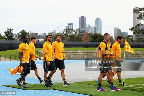 Players arrive during the Juventus FC welcome ceremony at Lakeside Stadium on July 19, 2016 in Melbourne, Australia.