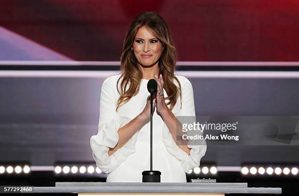Melania Trump, wife of Presumptive Republican presidential nominee Donald Trump, delivers a speech on the first day of the Republican National...