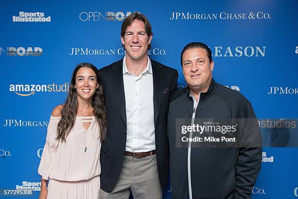 Michel Varisco, former NFL football player Scott Fujita, and Kenny Dichter attend the "Gleason" New York premiere at Henry Luce Theater on July 18,...