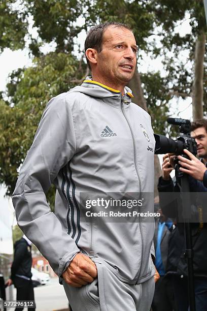 Manager Massimiliano Allegri arrives during the Juventus FC welcome ceremony at Lakeside Stadium on July 19, 2016 in Melbourne, Australia.