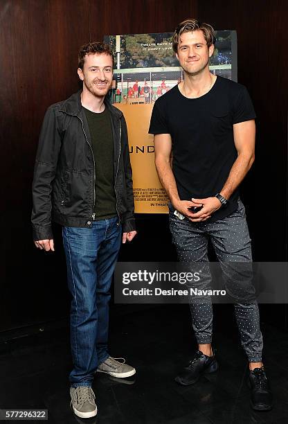 Filmmaker Joe Mazzello and actor Aaron Tveit attend 'Undrafted' New York Screening at Bryant Park Hotel on July 18, 2016 in New York City.