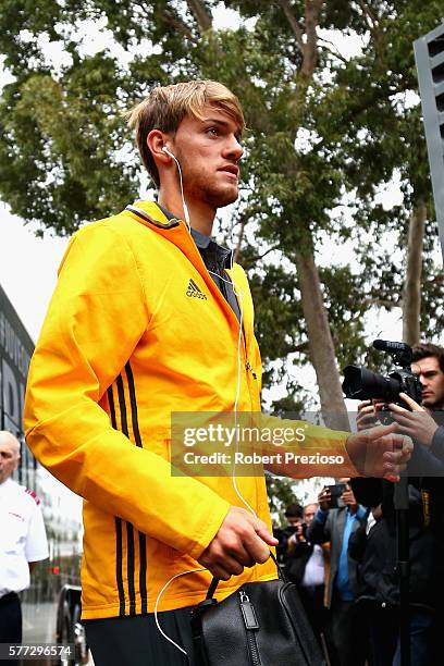 Daniele Rugani arrives during the Juventus FC welcome ceremony at Lakeside Stadium on July 19, 2016 in Melbourne, Australia.